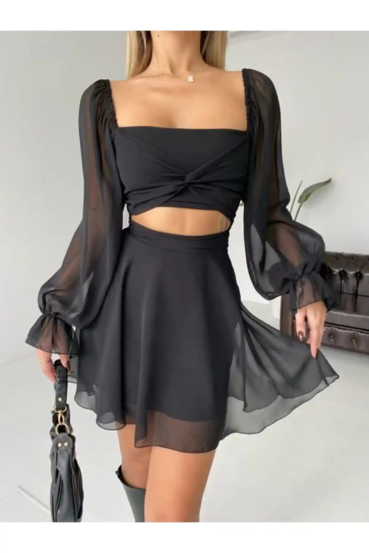 ADASTYLE Siyah Şifon Elbise Modern Tasarım ve Rahat Kullanım Özellikleriyle