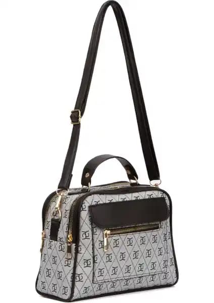 Adelina Bags Kadın Desenli El ve Omuz Çantası Gri Modern ve Çok Yönlü Tasarım