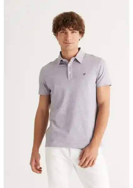 Altınyıl<dı>z Classics Erkek Mor-Beyaz Slim Fit Polo Yaka Kısa Kollu Jakarlı Tişört