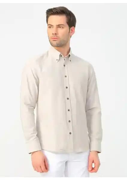 Altınyılz Classics Erkek Bej Slim Fit Oxford Gömlek Dayanıklı ve Şık Tasarım