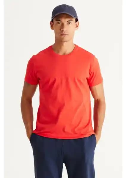 Altınyılz Classics Erkek Kırmızı Slim Fit Bisiklet Yaka Tişört Günlük ve Spor Kullanımına Uygun