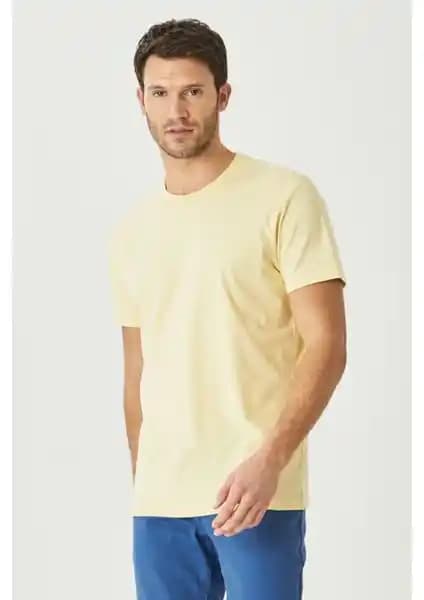 Altınyılz Erkek Sarı Pamuklu Slim Fit Bisiklet Yaka Tişört Detaylı İnceleme