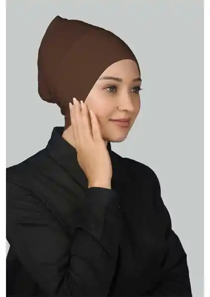 Altobeh Hazır Pratik Geçmeli Uzun Boru Tesettür Bonesi Koyu Çikolata Renkli