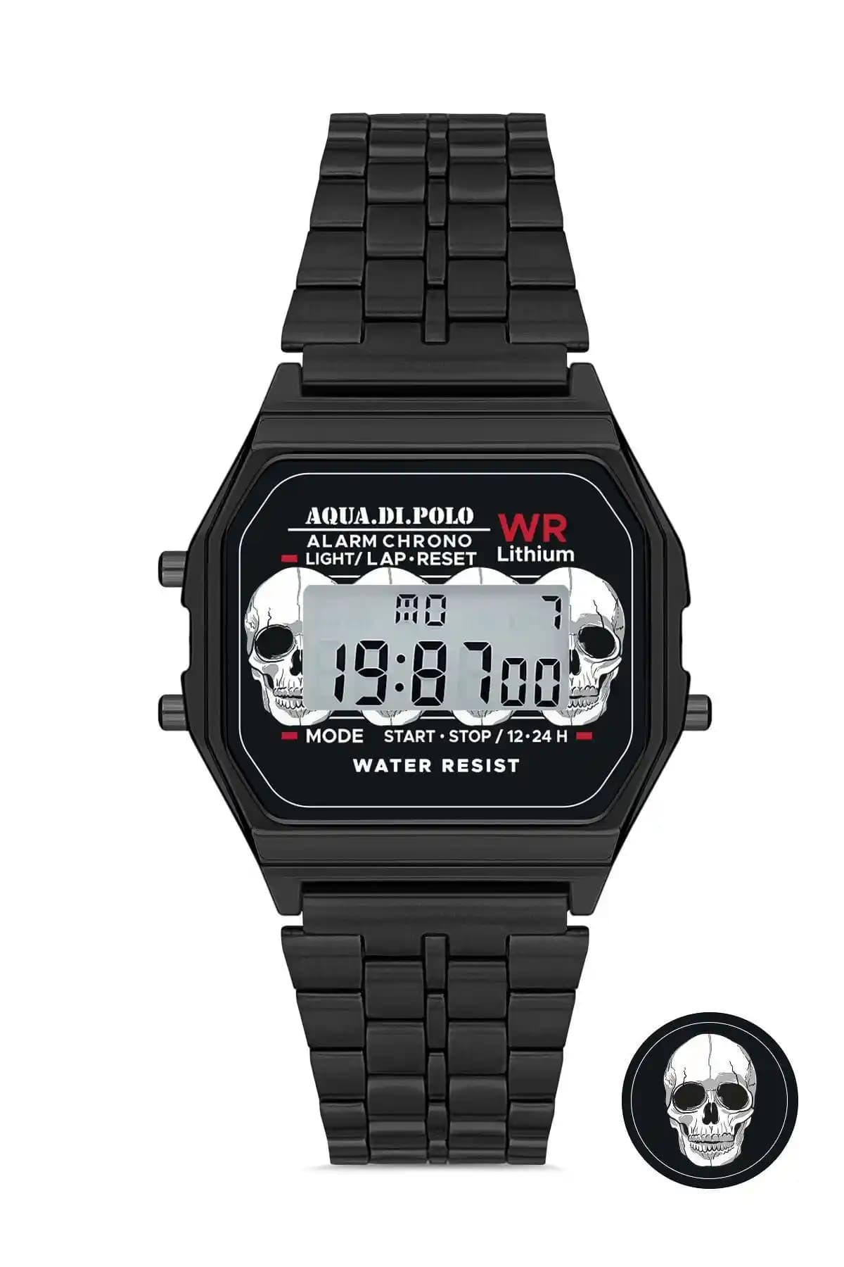 Aqua Di Polo 1987 Unisex Siyah Retro Kurukafa Dijital Kol Saati Özellikleri ve Tasarımı