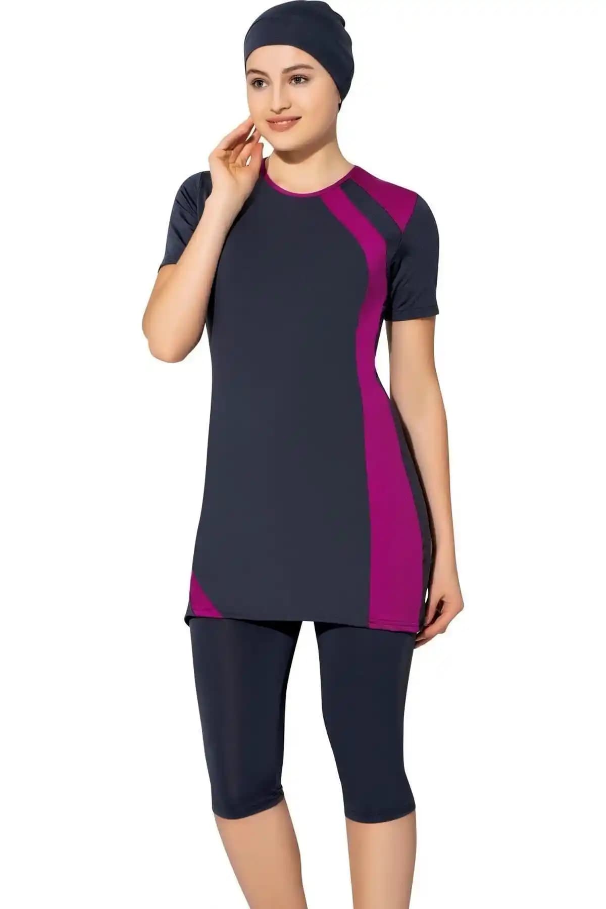 Argisa Yarım Kol Parçalı Yarı Tesettür Mayo 7520 Antrasit Modern ve Rahat Plaj Giyim Seçeneği