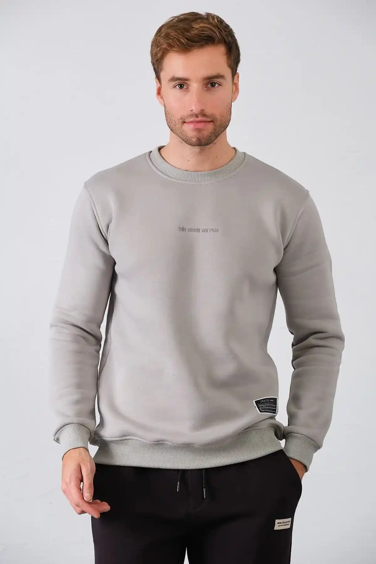 Aziso Erkek Nakışlı Slim Fit Bisiklet Yaka Gri Sweatshirt Detaylı İnceleme ve Kullanım Özellikleri