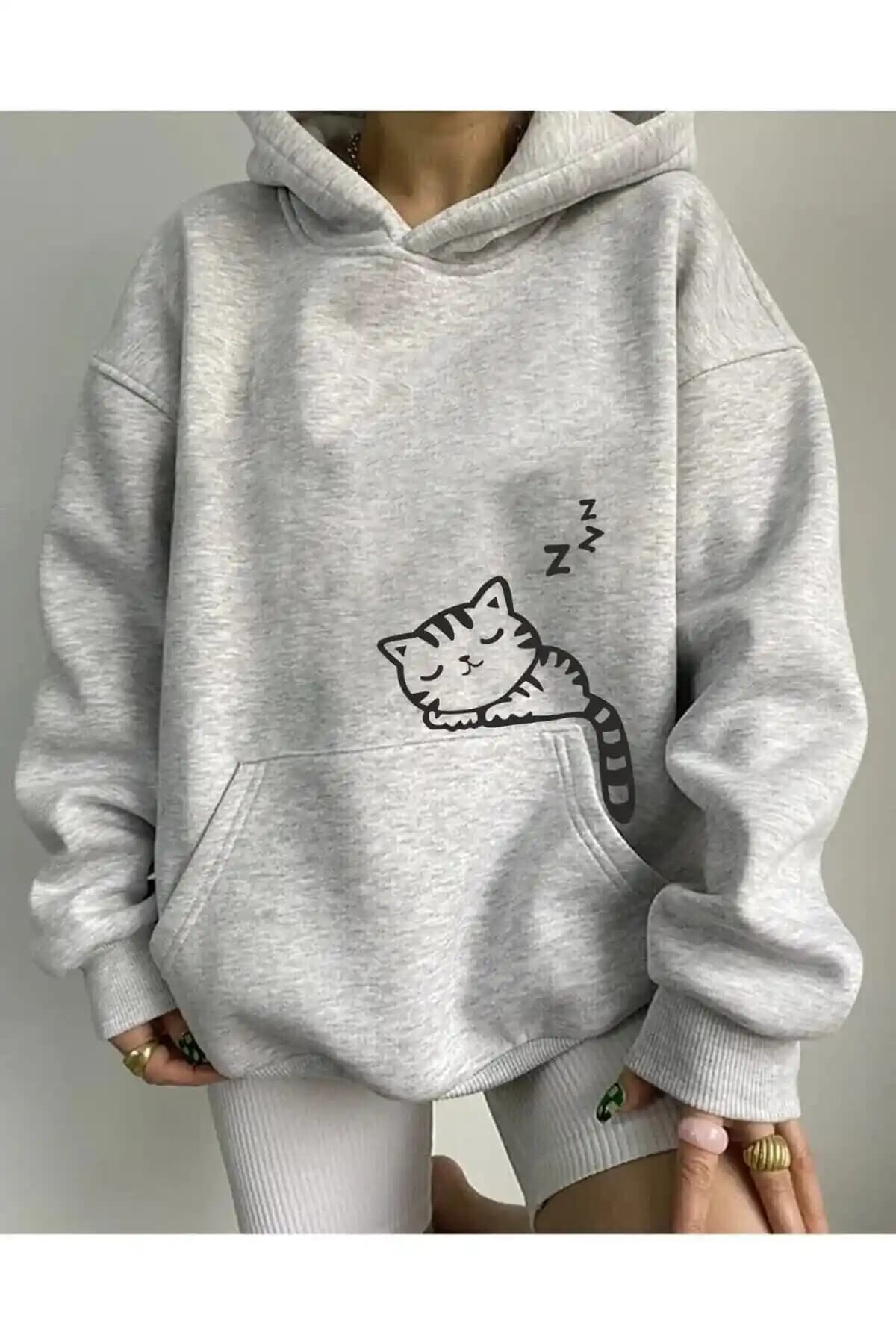 Blackbonds Kedi Oversize Sweatshirt Günlük Şıklık ve Konfor Sunan Modern Tasarım