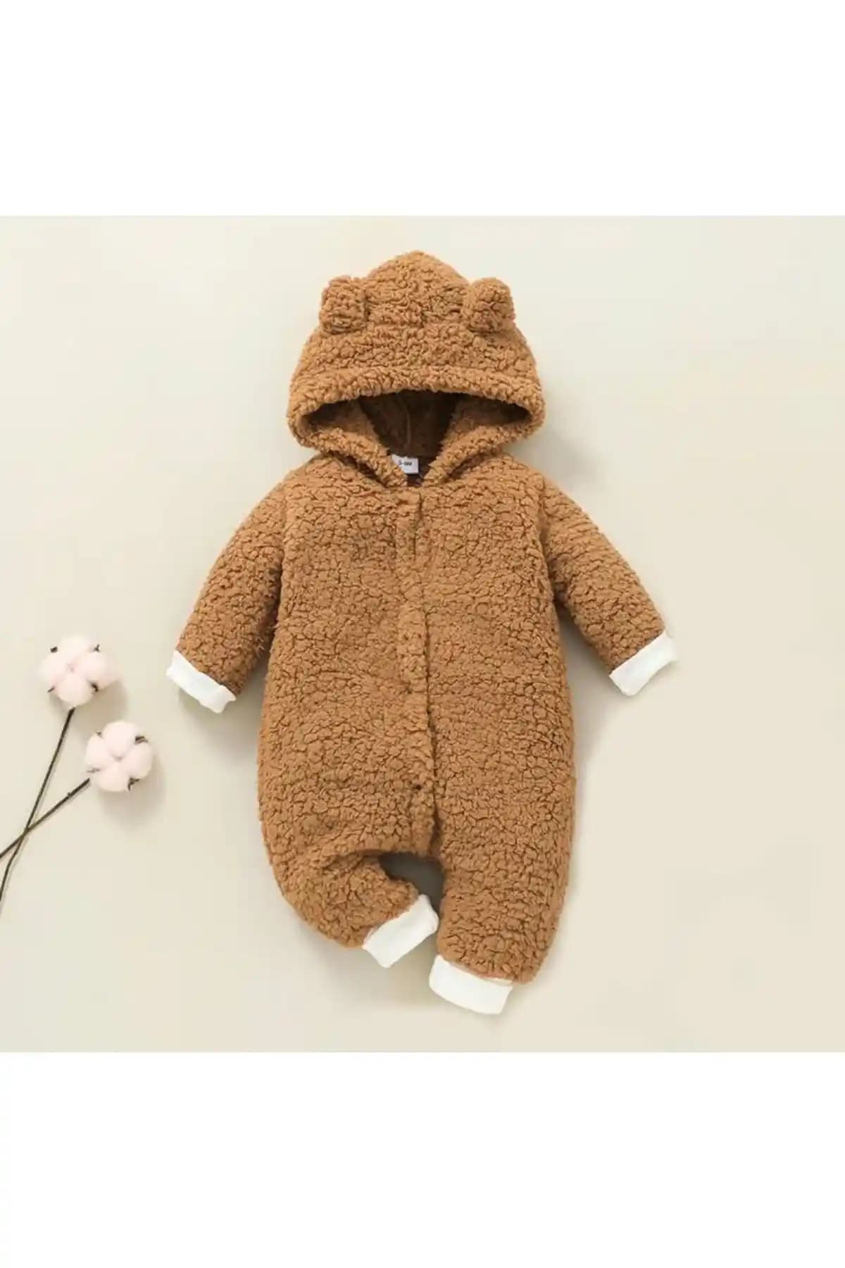 Bubito Kışlık Kapşonlu Bebek Peluş Welsoft Tulum Konfor ve Şıklık Sunan Bebek Kıyafeti