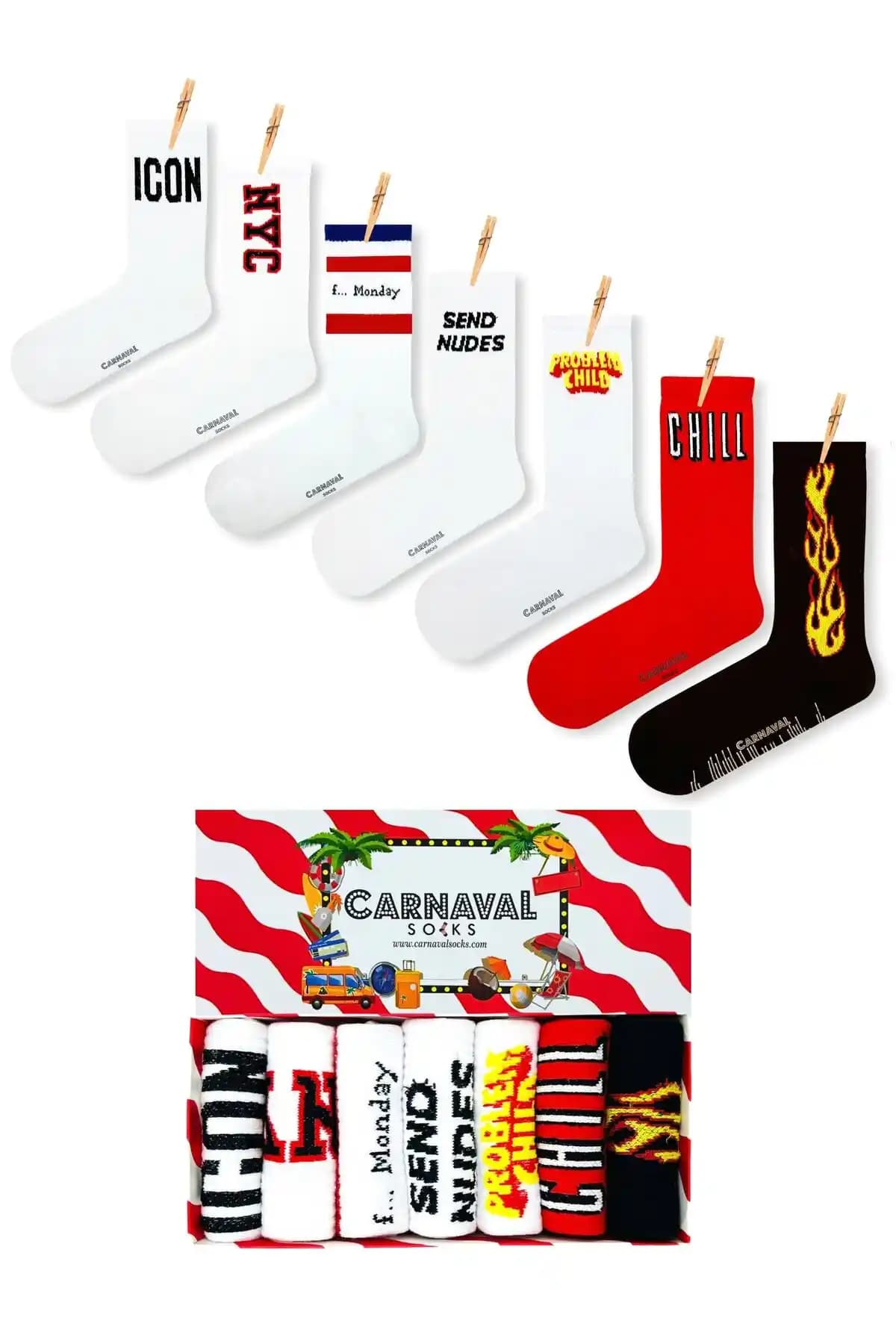 Carnaval Socks 7'li Renkli Atletik Spor Çorap Seti Modern ve Rahat Tasarım