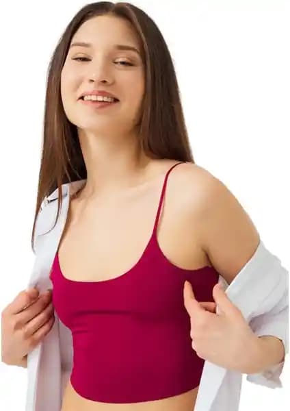 Cottonhill Vişne Askılı Lazer Kesim Crop Büstiyer Modern ve Şık Tasarım