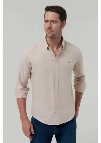 D'S Damat Slim Fit Bej Oxford Gömlek: Modern Tasarım ve Kalitenin Buluşması