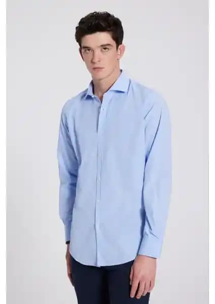 D'S Damat Slim Fit Mavi İtalyan Yaka Gömlek: Modern ve Şık Erkek Giyim Seçeneği