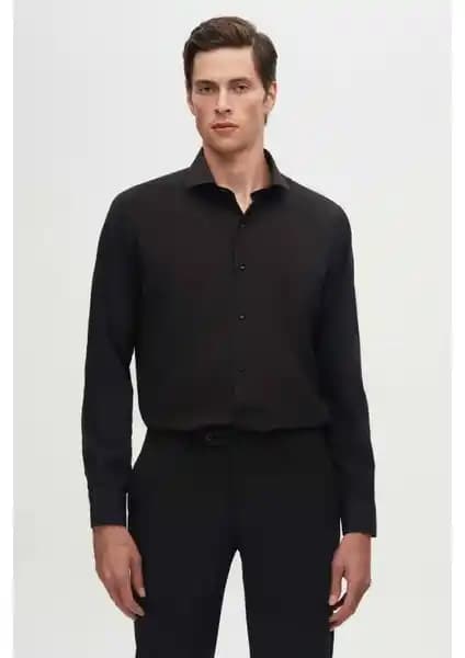 D'S Damat Slim Fit Siyah İtalyan Yaka Dar Kesim Gömlek: Modern Erkekler İçin Şık ve Konforlu Tasarım