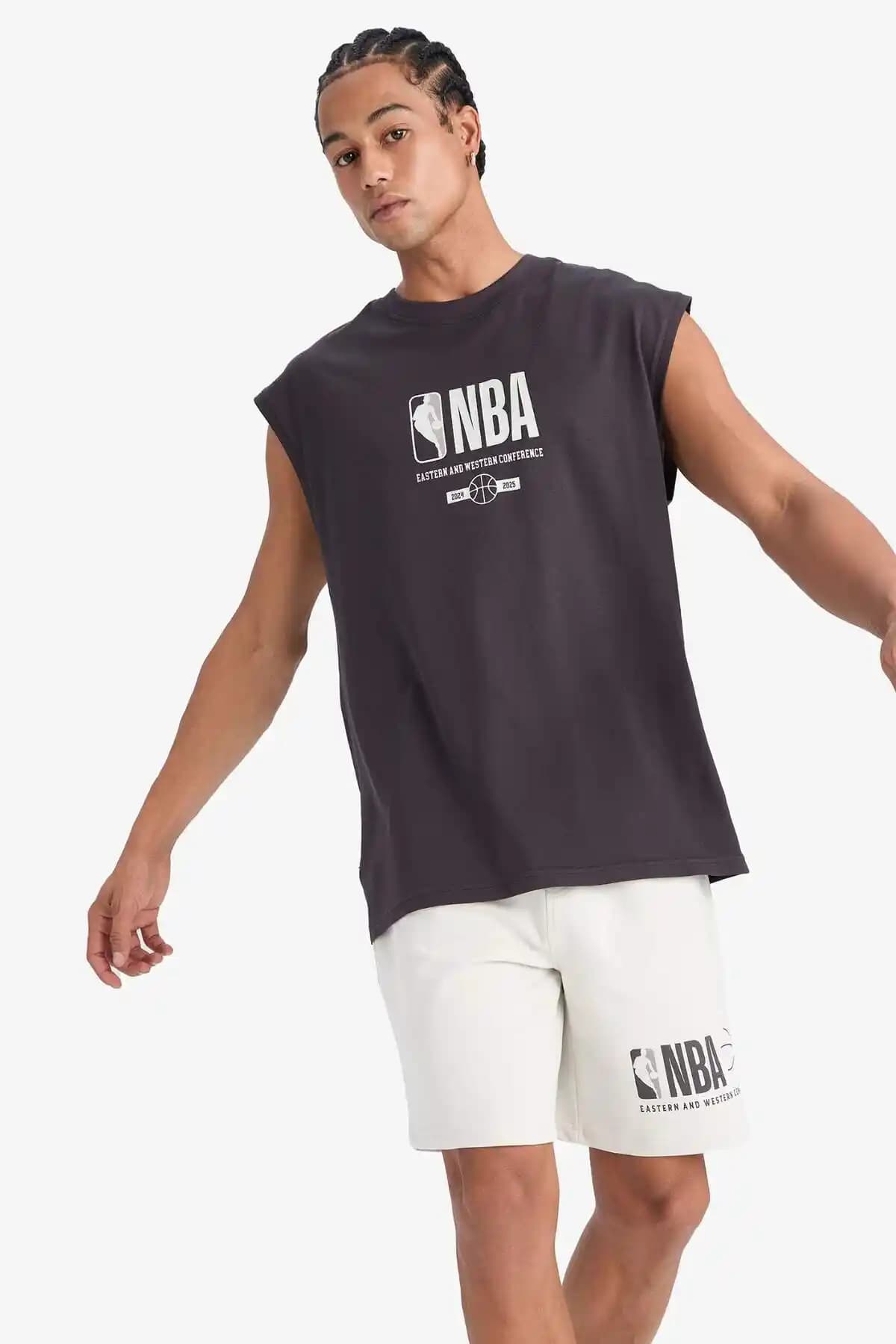 DeFacto NBA Wordmark Oversize Atlet Geniş Kalıp Bisiklet Yaka Erkek Atletleri