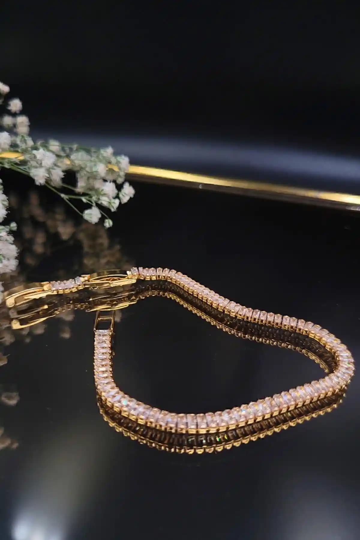 DG AKSESUAR 316L Çelik Zirkon Taşlı Su Yolu Bileklik Günlük Kullanım İçin Uygun