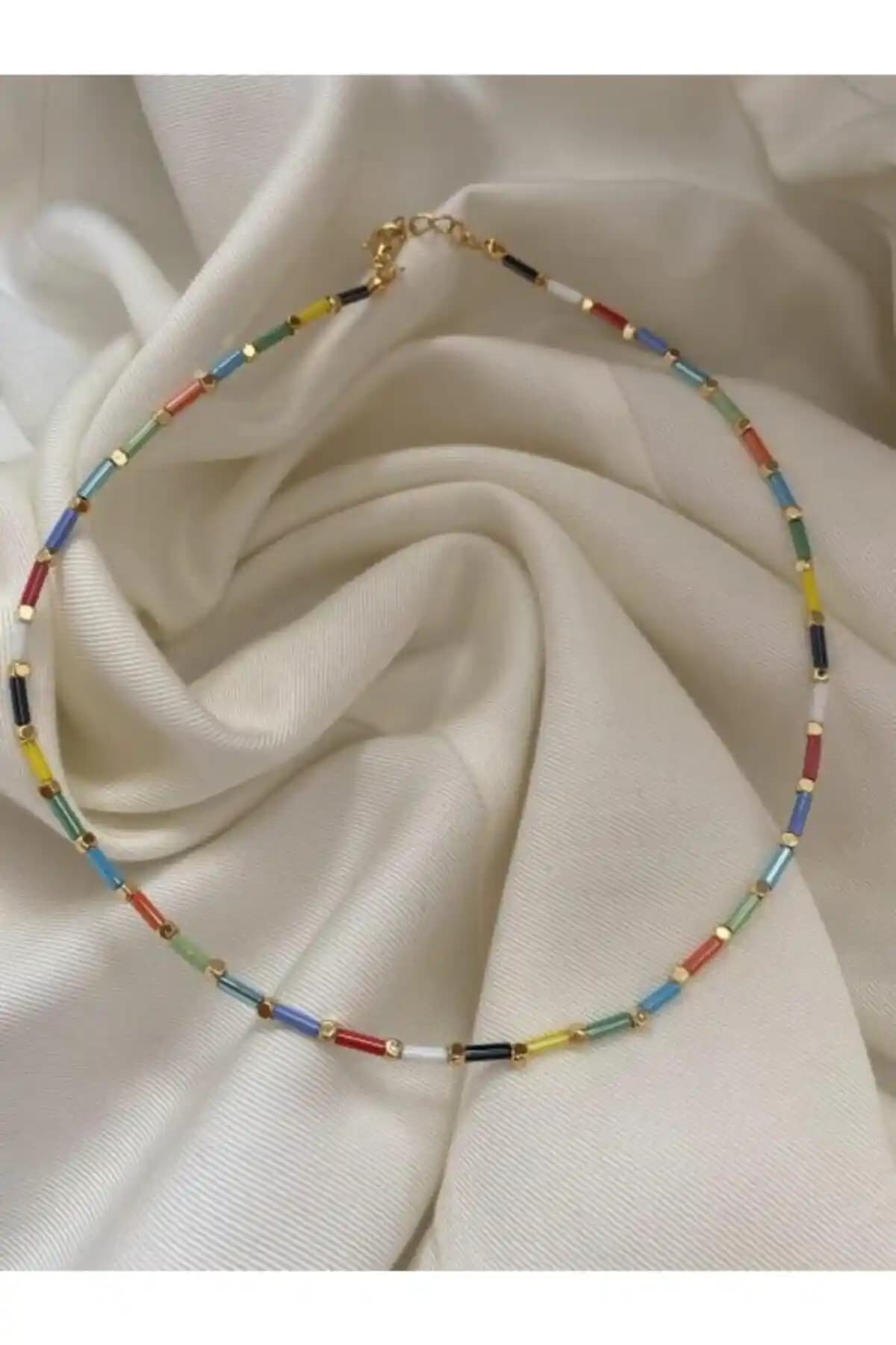 Fullcontrol Kadın Renkli Cam Boncuk Choker Kolye Bohem Stilinde Zarif ve Dayanıklı Tasarım