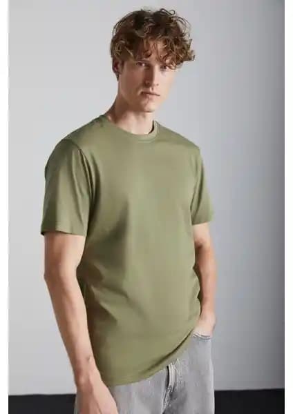Grimelange Erkek Organik Pamuklu Kalın Dokulu Comfort Fit T-shirt Günlük Kullanım İçin