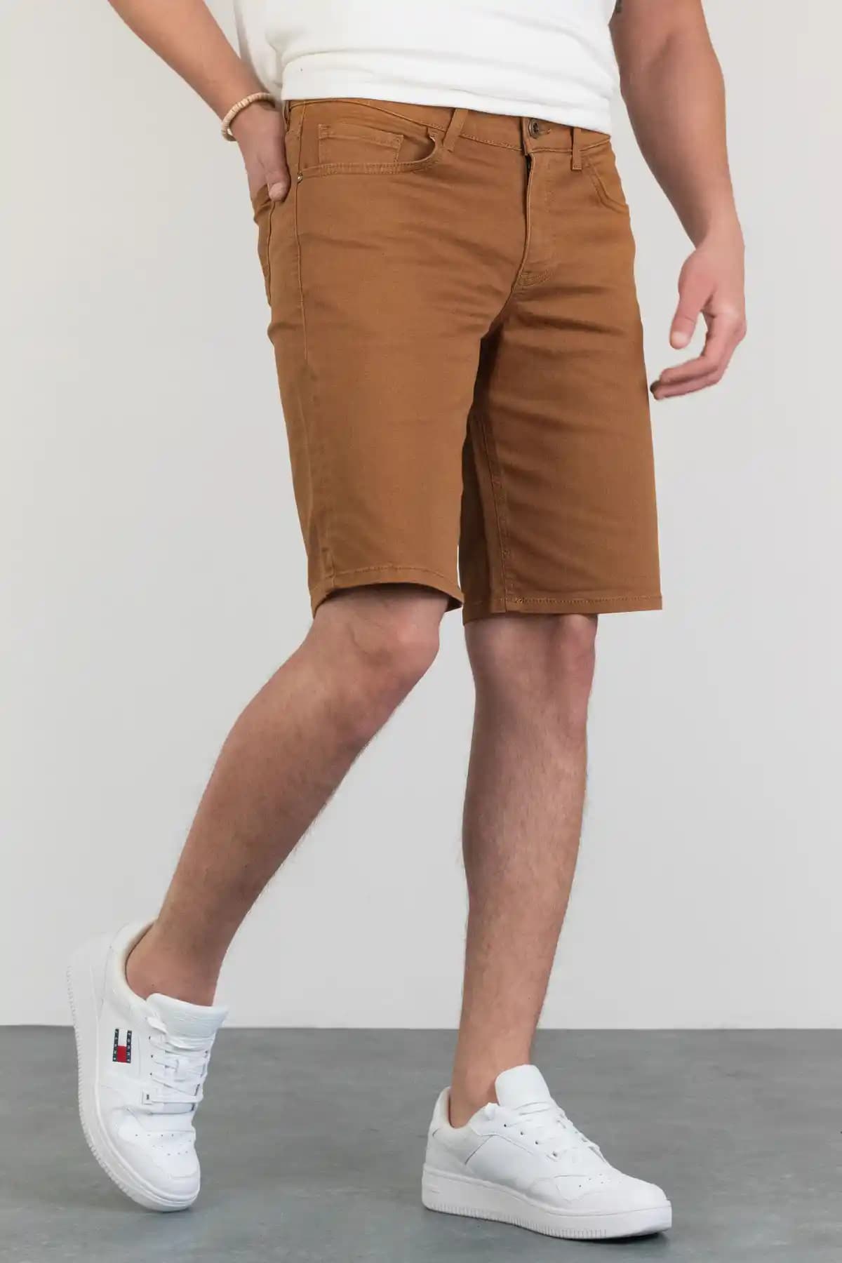 HLT JEANS Erkek Kiremit Slim Fit Kot Şort Modern ve Rahat Tasarım