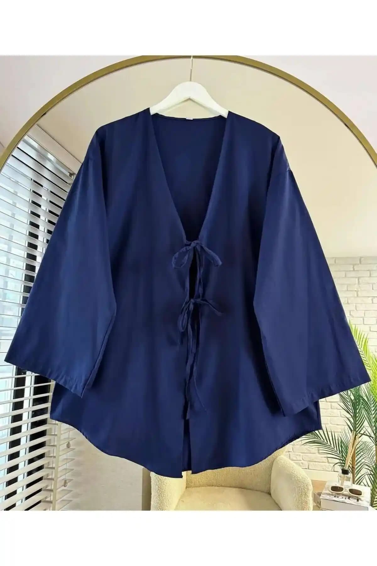 Indigo Renkli Oversize Kimono Tunik Günlük ve Mevsimlik Kullanım İçin Tasarlandı