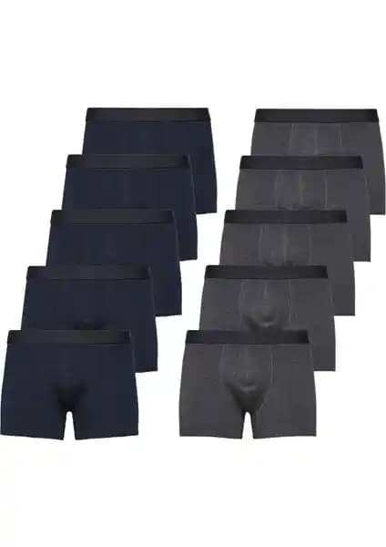 John Lion Erkek 10'lu Premium Lacivert-Füme Boxer Seti Günlük Kullanım İçin Uygun