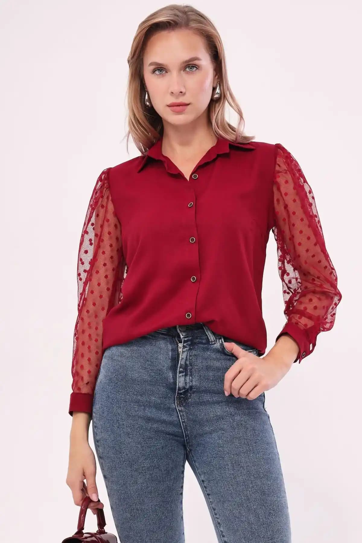 Kadın Bordo Tül Gömlek Armonika Marka Modern ve Şık Tasarım Detaylarıyla