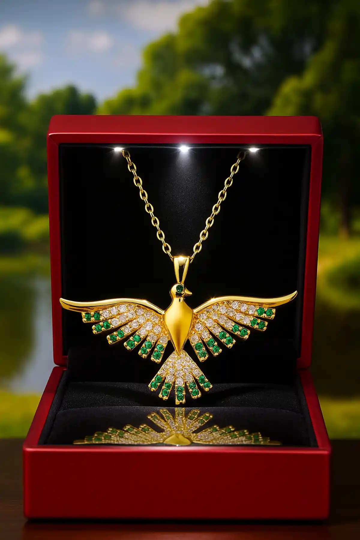 KAR DİAMOND Zümrüt Taşlı Anka Kuşu Kolye: Sembolik ve Şık Tasarım ile Uzun Ömürlü Takı