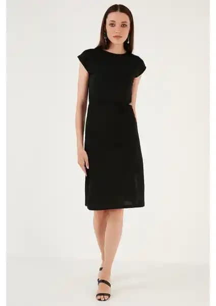 Lela Pamuklu Kısa Kollu Çift Yırtmaçlı Midi Elbise: Rahat ve Şık Günlük Kadın Elbisesi