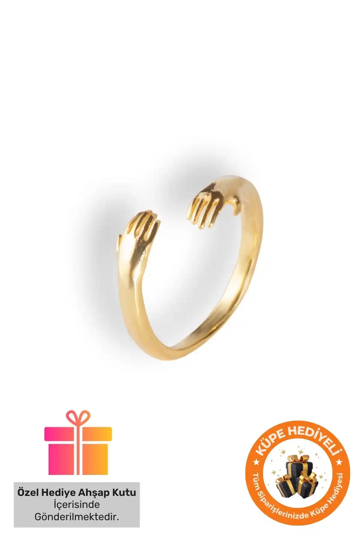 Lucente Jewellery Özel Hediye Kutulu 925 Ayar Gümüş Kaplama Sarılan Eller Yüzük