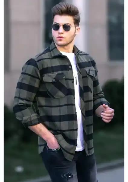 Madmext Haki Oduncu Gömlek 4950: %100 Pamuk, Ekose Desen ve Polo Yaka ile Şıklık ve Konfor