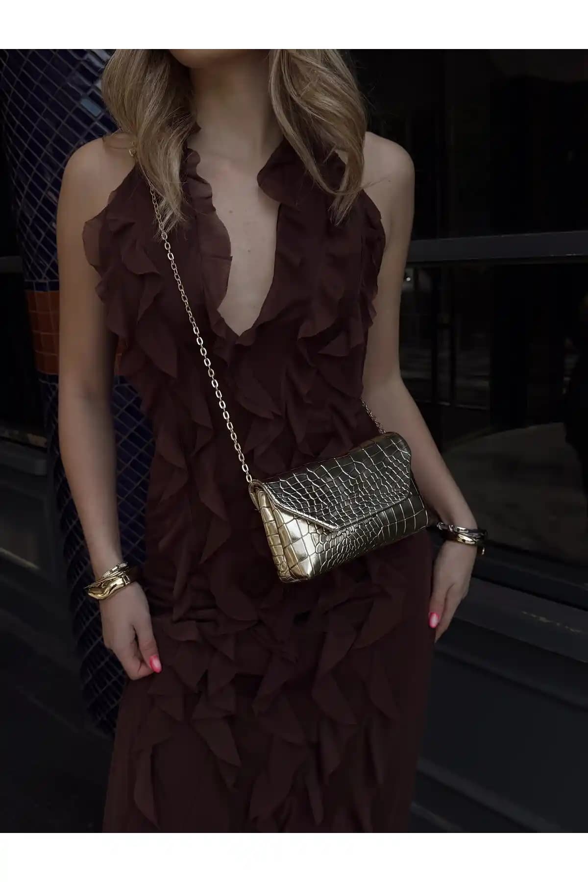 Minebag Uzun Askılı Krok Clutch Kadın Çanta Şık ve Dayanıklı Tasarım