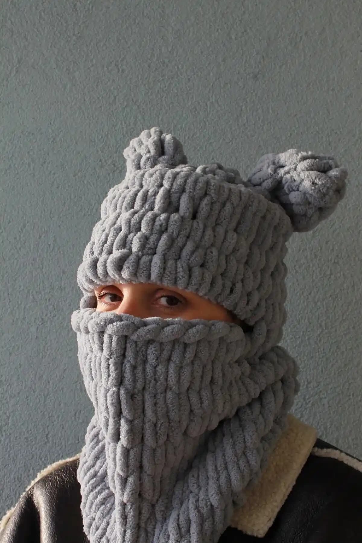 Naz Amigurumi Organik Malzemelerle Örülen Yu<muş>ak Balaklava Kış İçin Çok Amaçlı Aksesuar