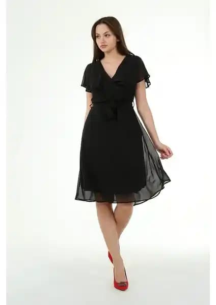 Neşeli Butik Kadın Kruvaze Yaka Bağlama Detaylı Şifon Elbise Özellikleri ve Stil İpuçları