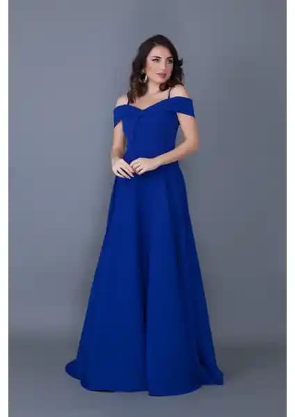 No48 Kayık Yaka Düşük Omuz Detaylı Maxi Saks Mavi Abiye Elbise Özellikleri ve Kullanım Alanları