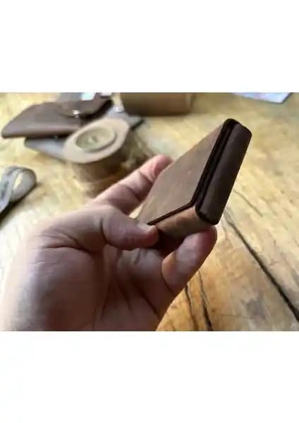 Over Craft El Yapımı Vintage Mini Deri Cüzdan ve Kartlık Kişiselleştirilebilir Tasarım