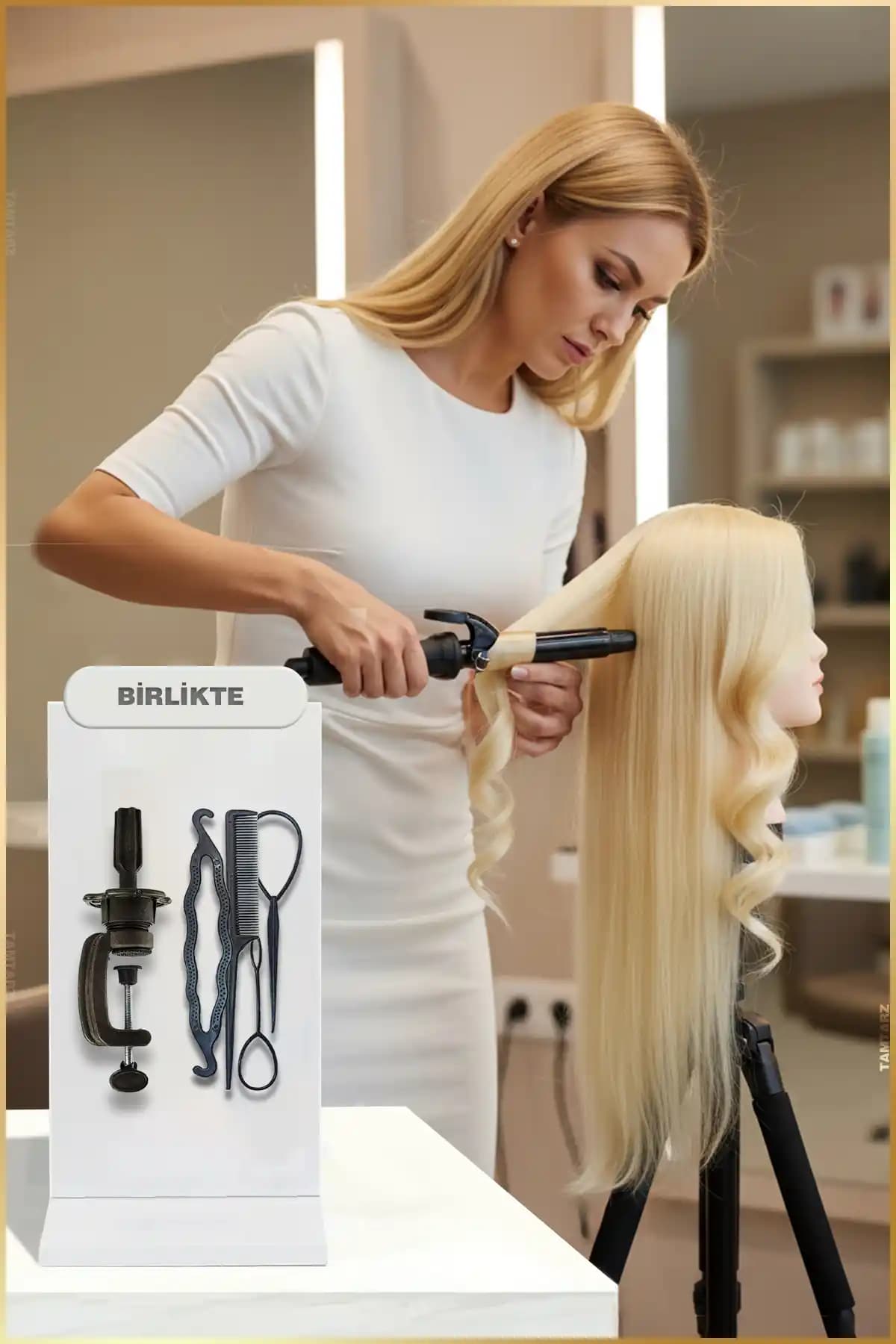 Profesyonel Kuaför Eğitim Mankeni Platin Renk Dayanıklı ve Estetik Tasarım