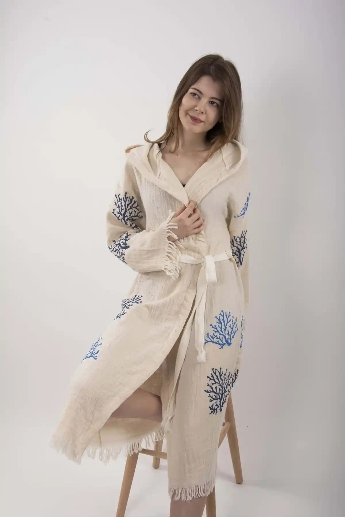 REİNA TEKS Unisex Pamuklu Desenli Plaj Kimono Şık ve Rahat Yazlık Giyim