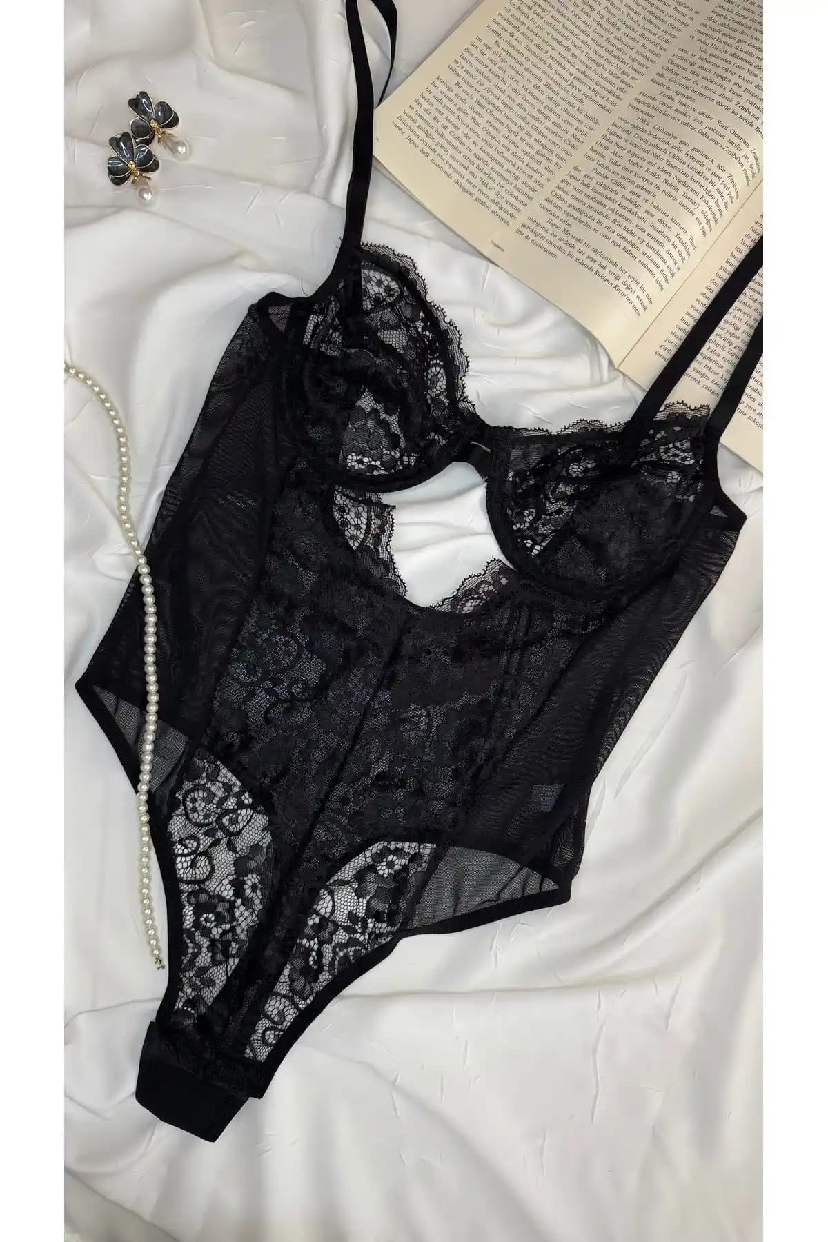 ROZENİN LINGERIE Siyah Dantelli Balenli Transparan Bodysuit Detaylı İnceleme