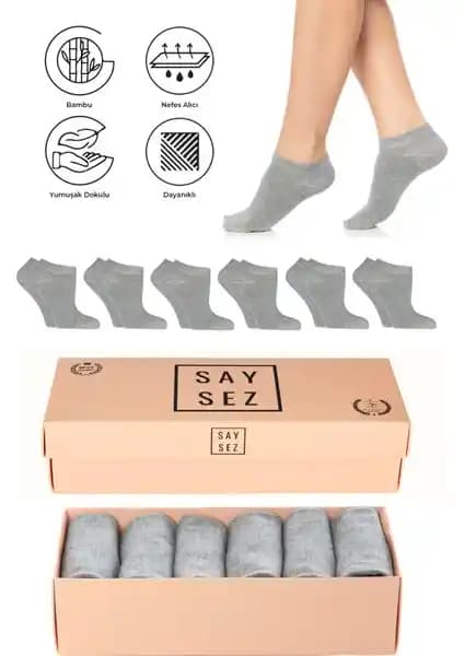Saysez Bambu Kadın Patik Çorap Düz Gri Melanj Renk Şık ve Konforlu Tasarım