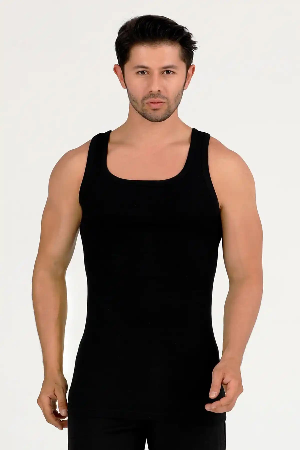 Sensu Erkek %100 Pamuklu Siyah Atlet 2'li Paket Günlük Kullanım İçin Uygun