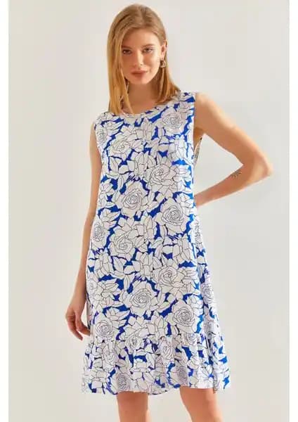 Shade Kadın Fırfırlı Çiçekli Viskon Elbise Yaz Aylarına Uygun Şık ve Rahat Tasarım