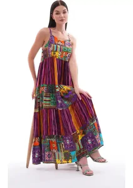 Şimal Kadın Etnik Desenli İp Askılı Uzun Elbise İncelemesi ve Detaylar