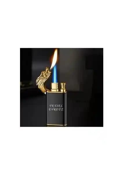 Evreüz Kişiye Özel Isimli Ejderha Figürlü Çift Alev Çakmak Hediye ve Kullanım İçin Uygun