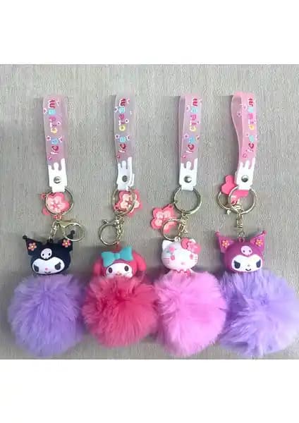 Ponponlu Kuromi ve Kitty Karışık Anahtarlık: Renkli ve Eğlenceli Günlük Aksesuarlar
