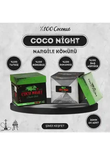 Coco Night 1kg Hindistan Cevizi Kömürü - Uzun Süreli ve Kokusu Olmayan Nargile Kömürü
