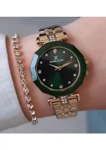 Daniel Klein Yeni Model Kadın Çelik Bilezik Altın Sarısı Yeşil Kadran Saat
