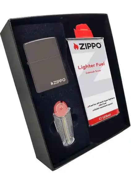 Zippo Black Ice Benzinli Çakmak Seti Şık Tasarım ve Dayanıklılık Sunar