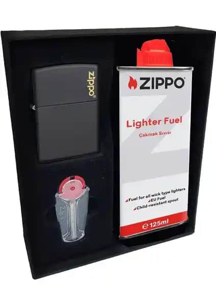 Zippo Çakmak Mat Siyah Kutu Benzin Taş Seti Uzun Ömürlü ve Şık Tasarım