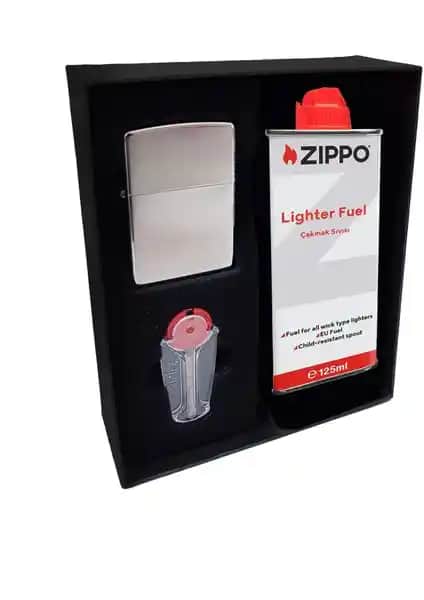 Zippo Parlak Gri Hediyelik Set: Şık ve Dayanıklı Metal Çakmak ile Özel Hediye Alternatifi