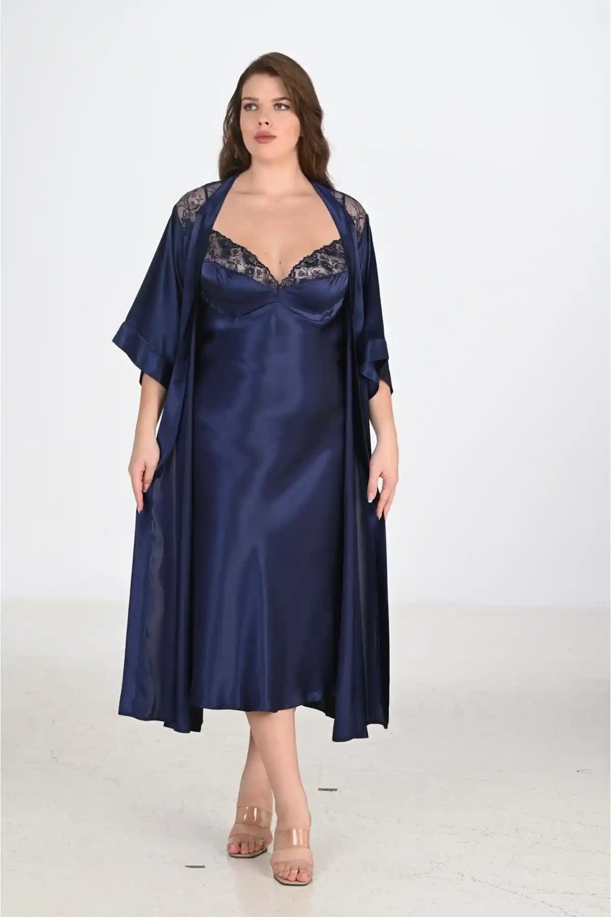 Ahu Will Like 2li Lacivert Sabahlık Takımı Büyük Beden İçin Şık ve Konforlu Tasarım