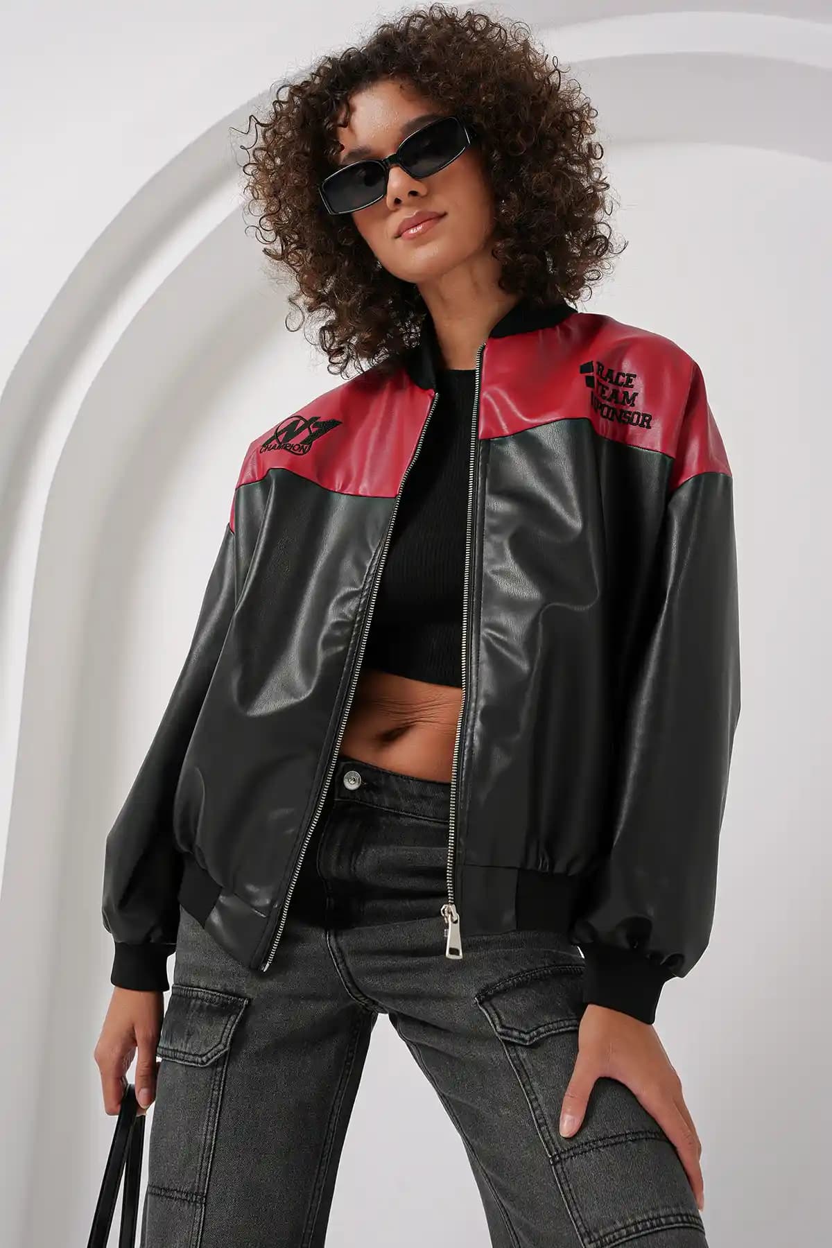 Bigdart 0698 Baskılı Suni Deri Bomber Ceket Bordo Renk Modern Tasarım ve Dayanıklılık